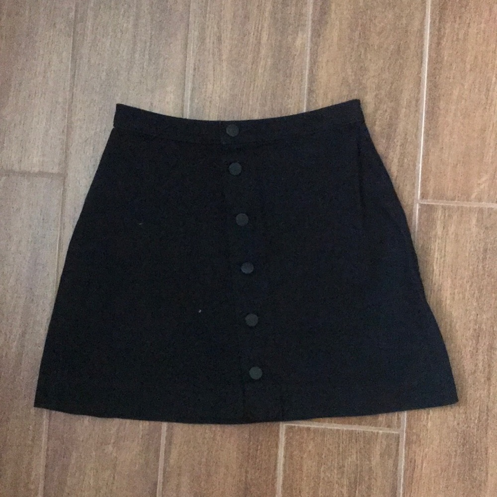 Black Button Front Denim A line Skirt